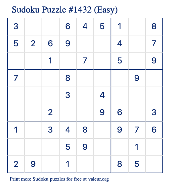 Free Printable Easy Sudoku Puzzle number 1432