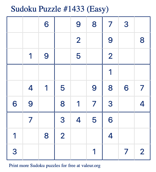 Free Printable Easy Sudoku Puzzle number 1433