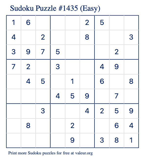 Free Printable Easy Sudoku Puzzle number 1435