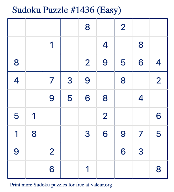 Free Printable Easy Sudoku Puzzle number 1436