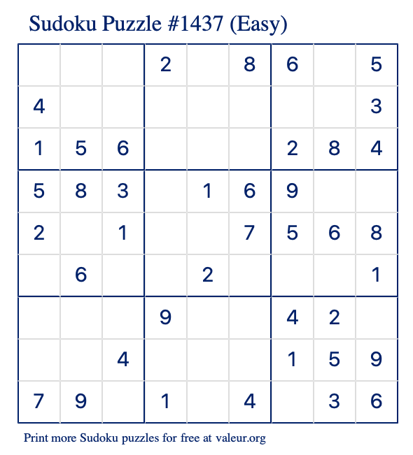 Free Printable Easy Sudoku Puzzle number 1437