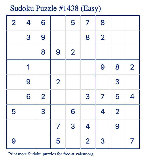 Free Printable Easy Sudoku Puzzle number 1438