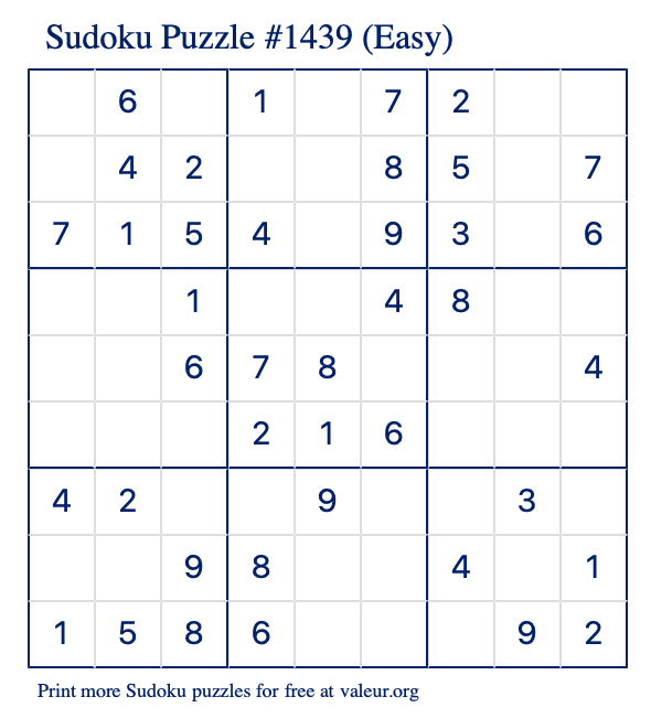 Free Printable Easy Sudoku Puzzle number 1439