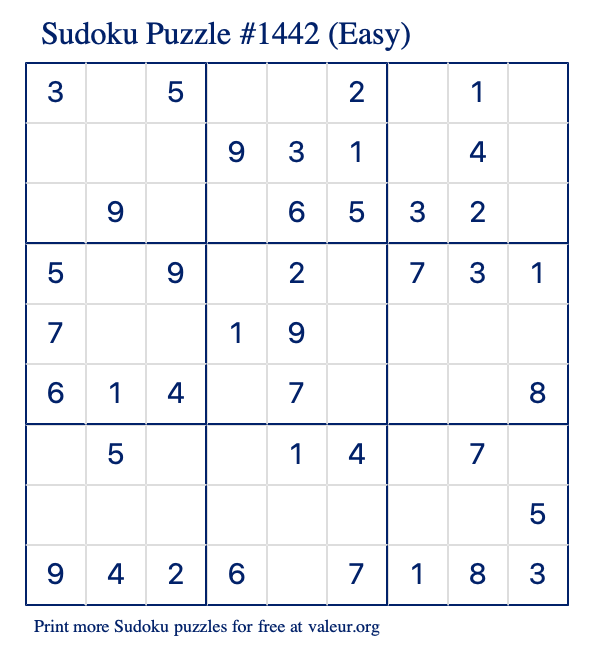 free printable easy sudoku with the answer 1442