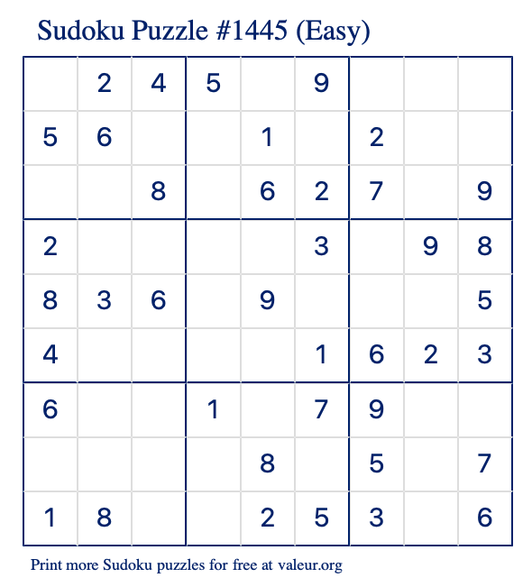 Free Printable Easy Sudoku Puzzle number 1445