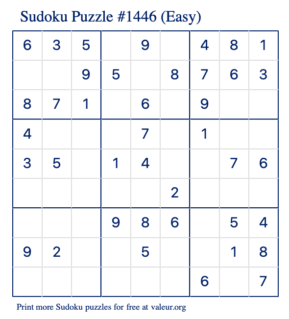 Free Printable Easy Sudoku Puzzle number 1446