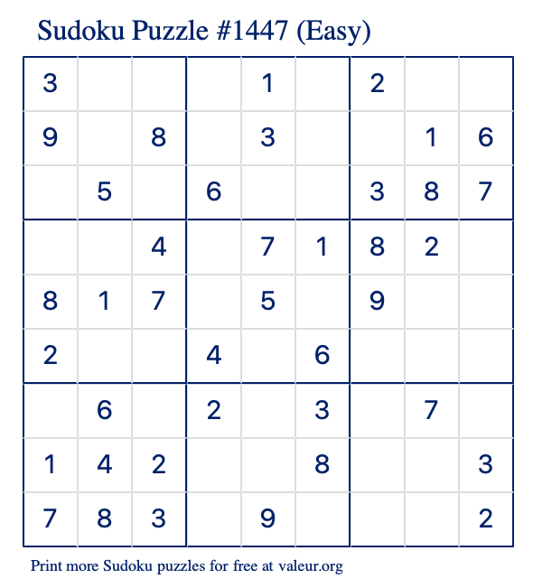 Free Printable Easy Sudoku Puzzle number 1447