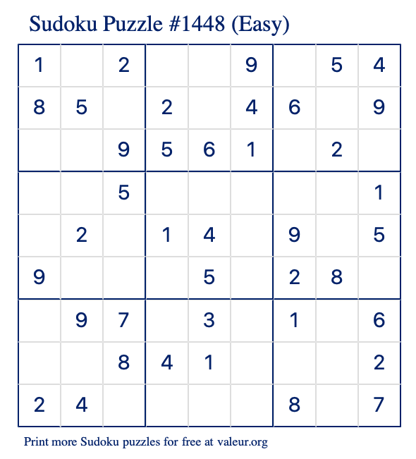 Free Printable Easy Sudoku Puzzle number 1448