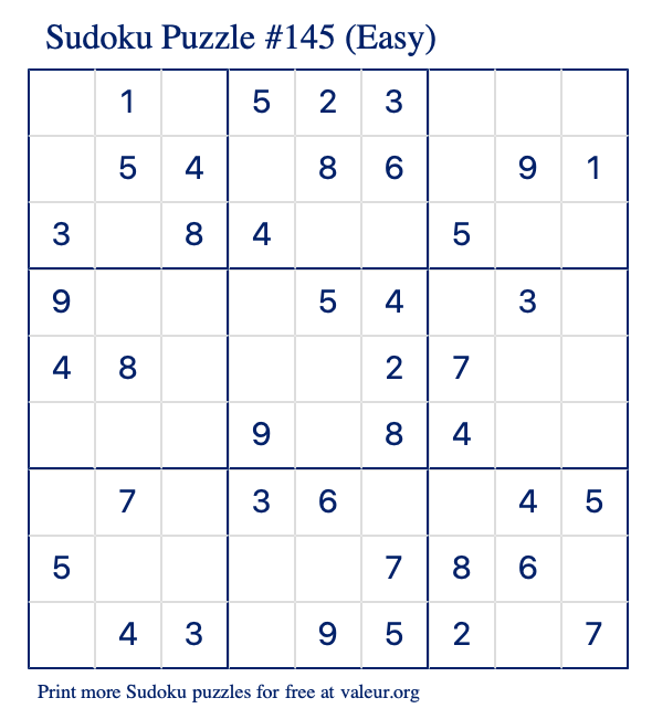 Free Printable Easy Sudoku Puzzle number 145