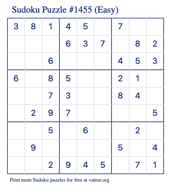 Free Printable Easy Sudoku Puzzle number 1455