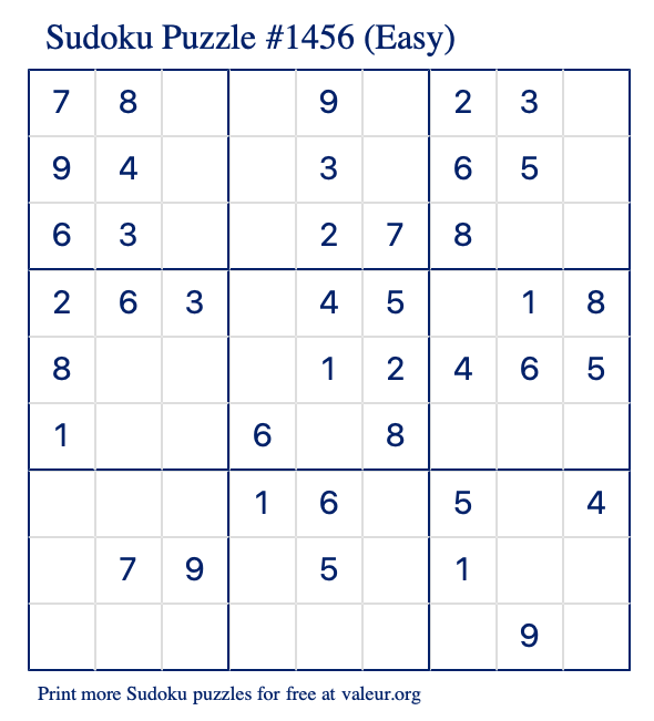 Free Printable Easy Sudoku Puzzle number 1456