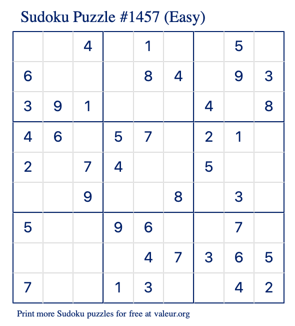 Free Printable Easy Sudoku Puzzle number 1457