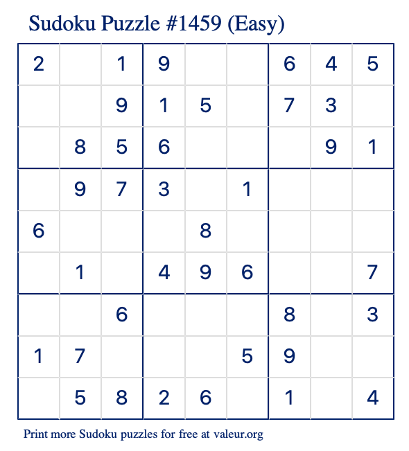 Free Printable Easy Sudoku Puzzle number 1459