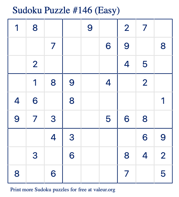 Free Printable Easy Sudoku Puzzle number 146