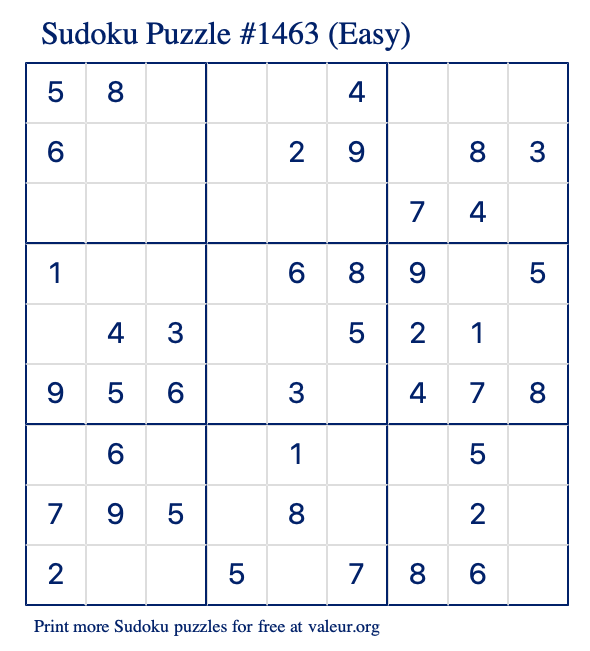 Free Printable Easy Sudoku Puzzle number 1463