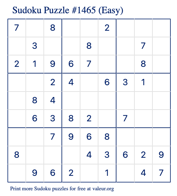 Free Printable Easy Sudoku Puzzle number 1465