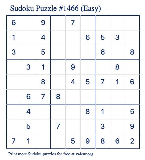 Free Printable Easy Sudoku Puzzle number 1466