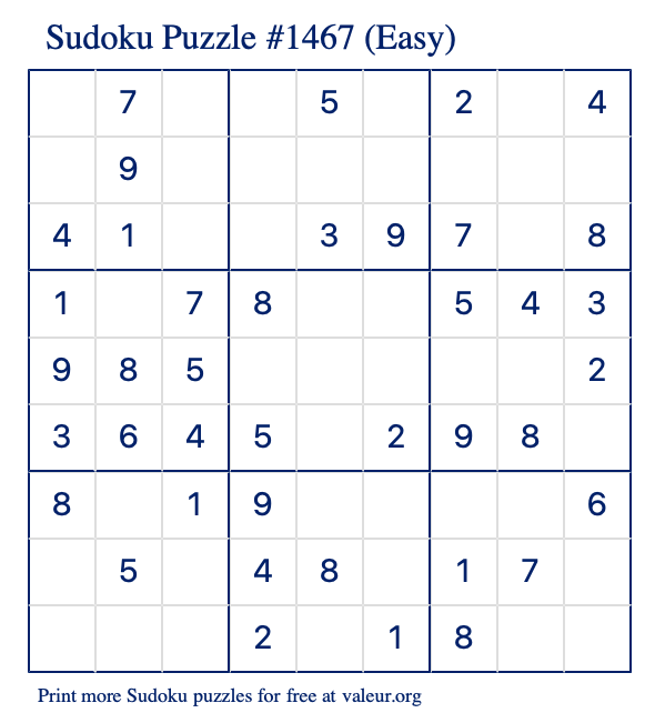 Free Printable Easy Sudoku Puzzle number 1467