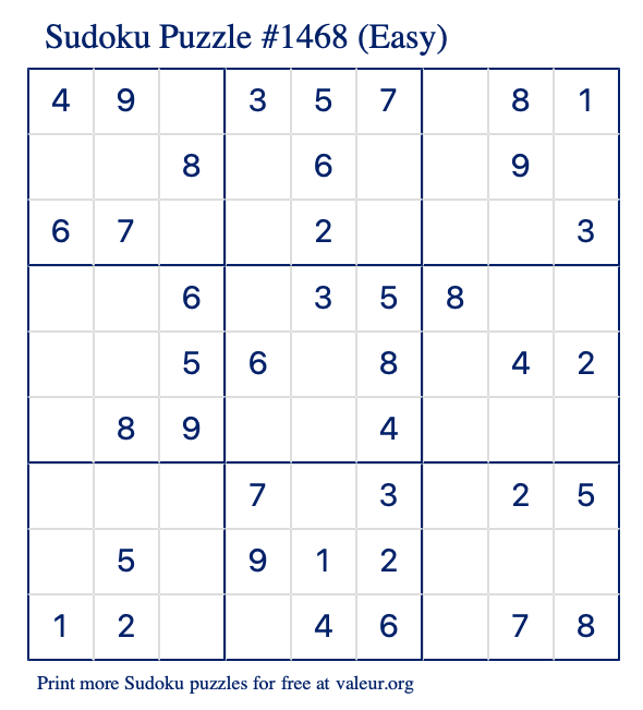 Free Printable Easy Sudoku Puzzle number 1468
