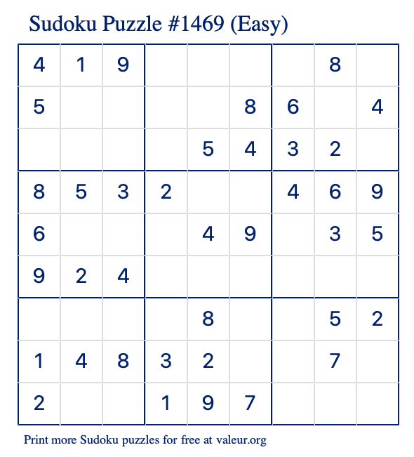 Free Printable Easy Sudoku Puzzle number 1469