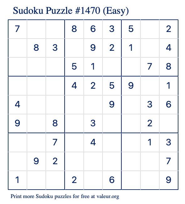 Free Printable Easy Sudoku Puzzle number 1470