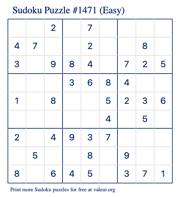 Free Printable Easy Sudoku Puzzle number 1471