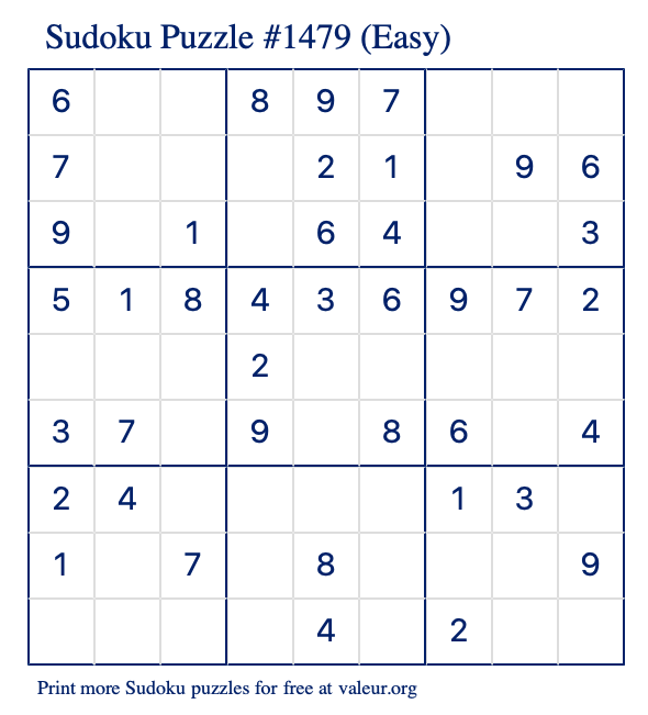 Free Printable Easy Sudoku Puzzle number 1479