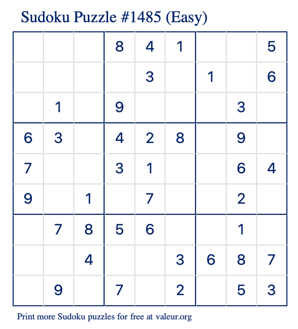 Free Printable Easy Sudoku Puzzle number 1485