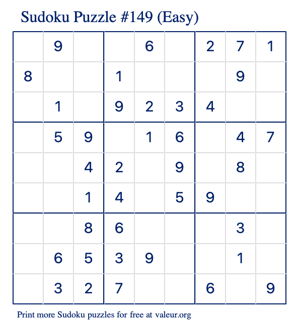 Free Printable Easy Sudoku With The Answer 149
