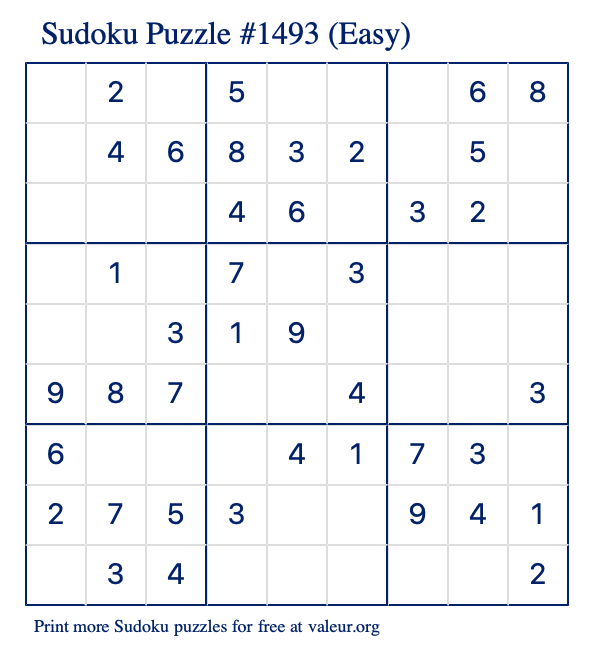 Free Printable Easy Sudoku Puzzle number 1493