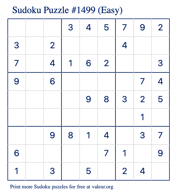 Free Printable Easy Sudoku Puzzle number 1499