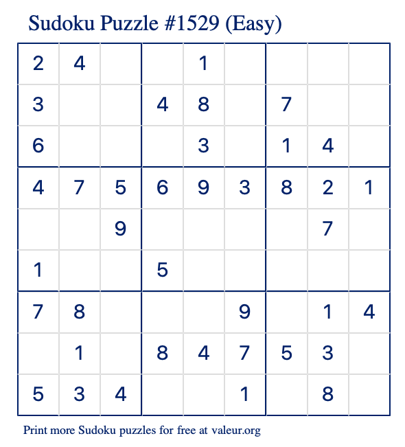 Free Printable Easy Sudoku Puzzle number 1529