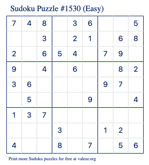 Free Printable Easy Sudoku Puzzle number 1530