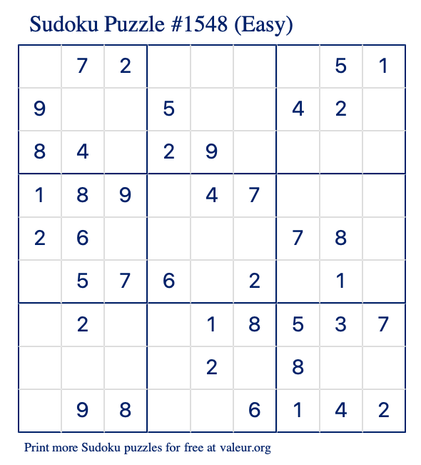 Free Printable Easy Sudoku Puzzle number 1548