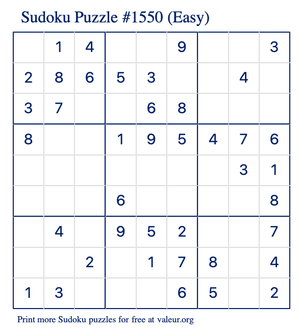 Free Printable Easy Sudoku Puzzle number 1550