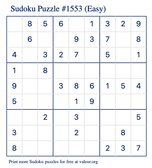 Free Printable Easy Sudoku Puzzle number 1553