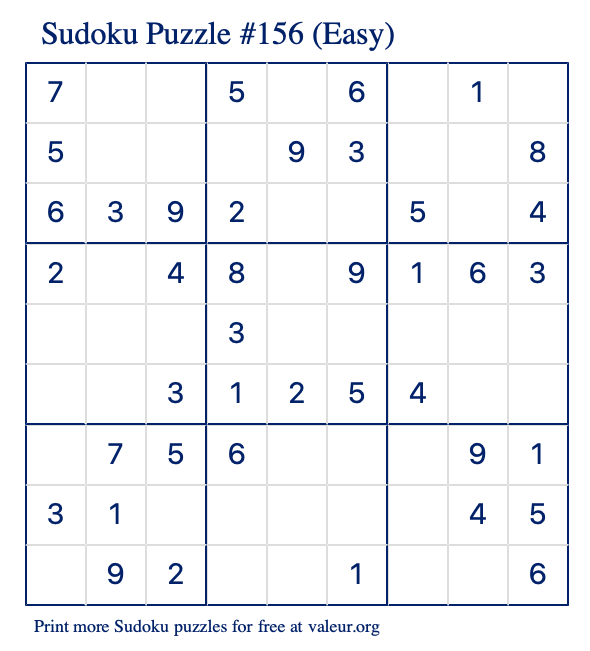 Free Printable Easy Sudoku Puzzle number 156