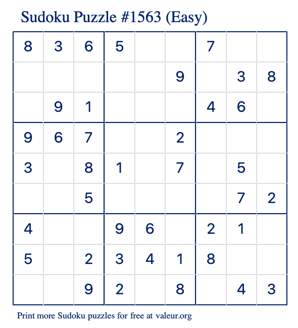 Free Printable Easy Sudoku Puzzle number 1563