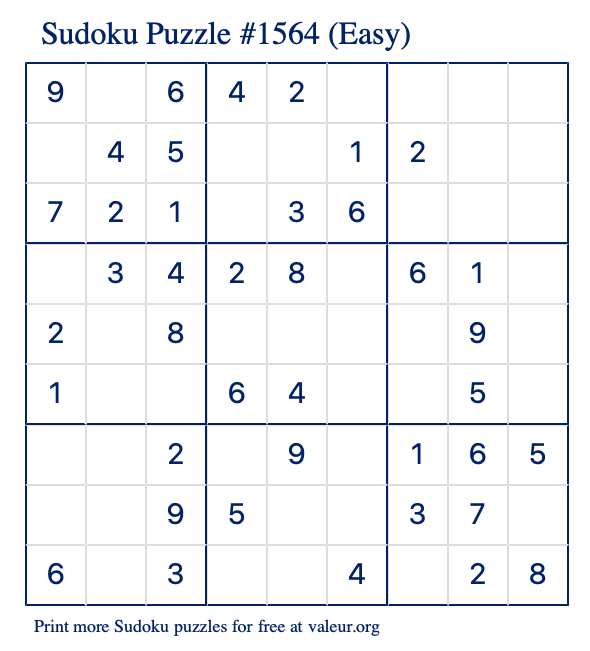 Free Printable Easy Sudoku Puzzle number 1564