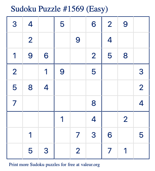 Free Printable Easy Sudoku Puzzle number 1569