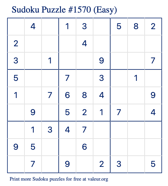 Free Printable Easy Sudoku Puzzle number 1570
