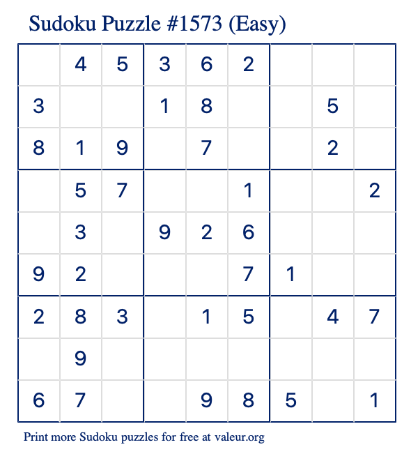 Free Printable Easy Sudoku Puzzle number 1573