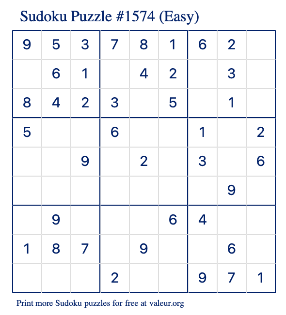Free Printable Easy Sudoku Puzzle number 1574