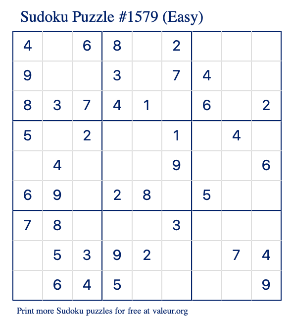 Free Printable Easy Sudoku Puzzle number 1579