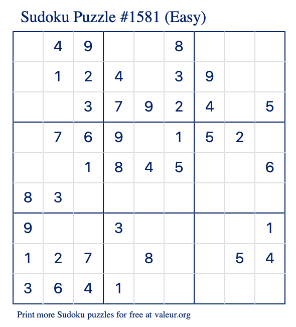 Free Printable Easy Sudoku Puzzle number 1581