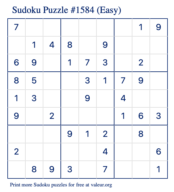 Free Printable Easy Sudoku Puzzle number 1584