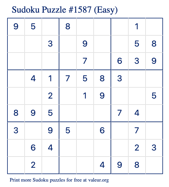 Free Printable Easy Sudoku Puzzle number 1587