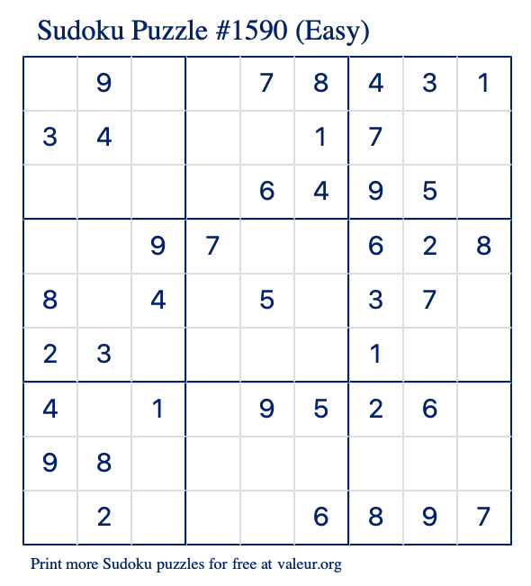 Free Printable Easy Sudoku Puzzle number 1590