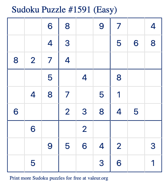 Free Printable Easy Sudoku Puzzle number 1591