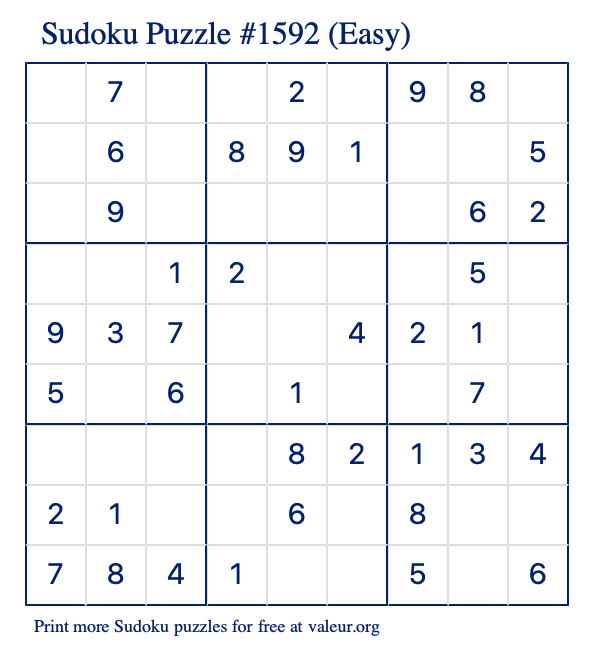Free Printable Easy Sudoku Puzzle number 1592